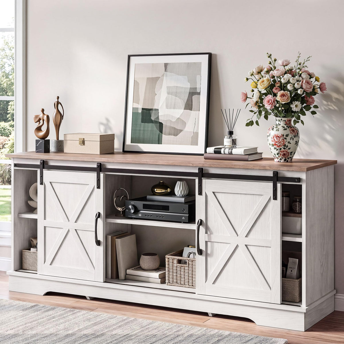 White Grey Wash TV Stand G39802