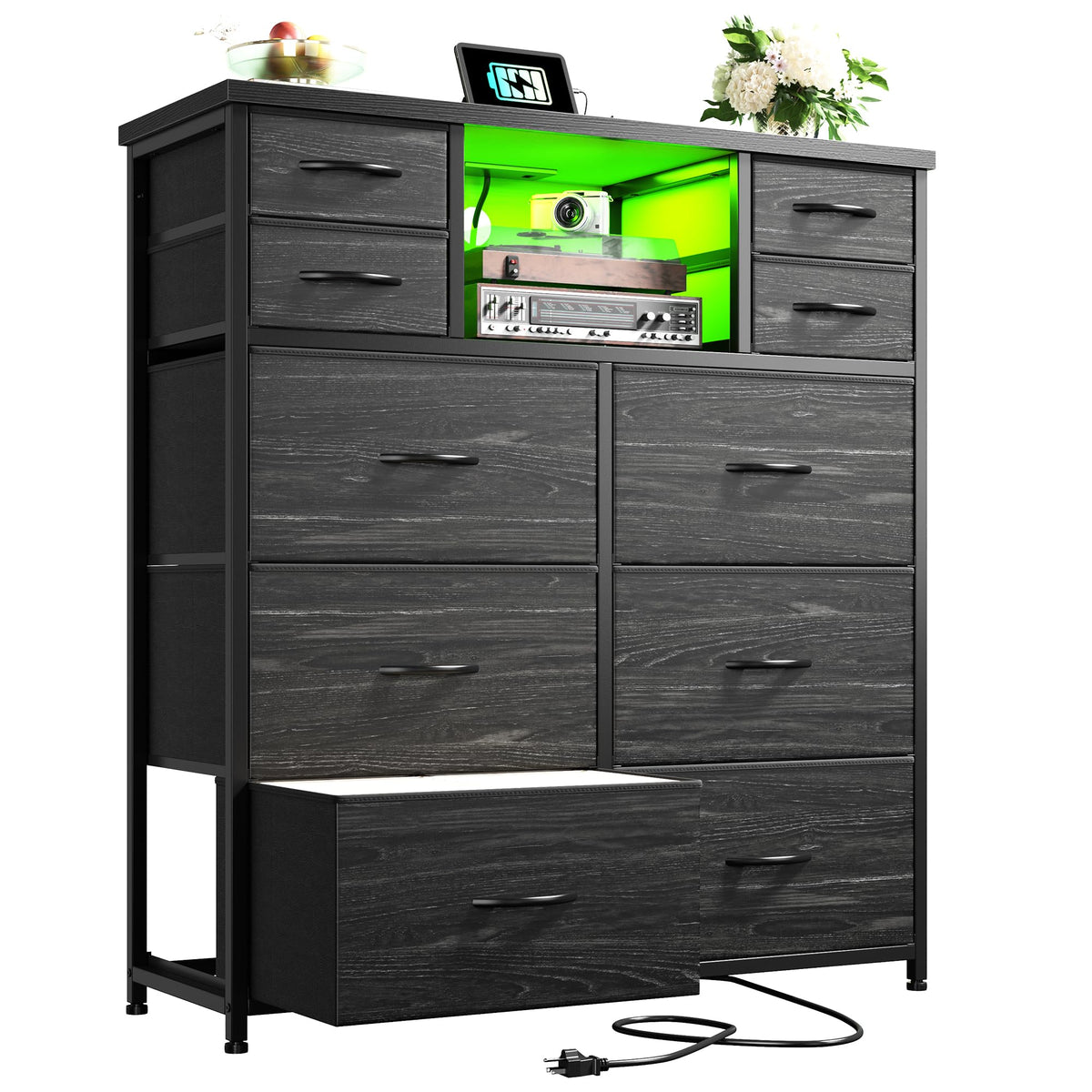 Black 10 Drawer Dresser with LED & Charging Station G88838