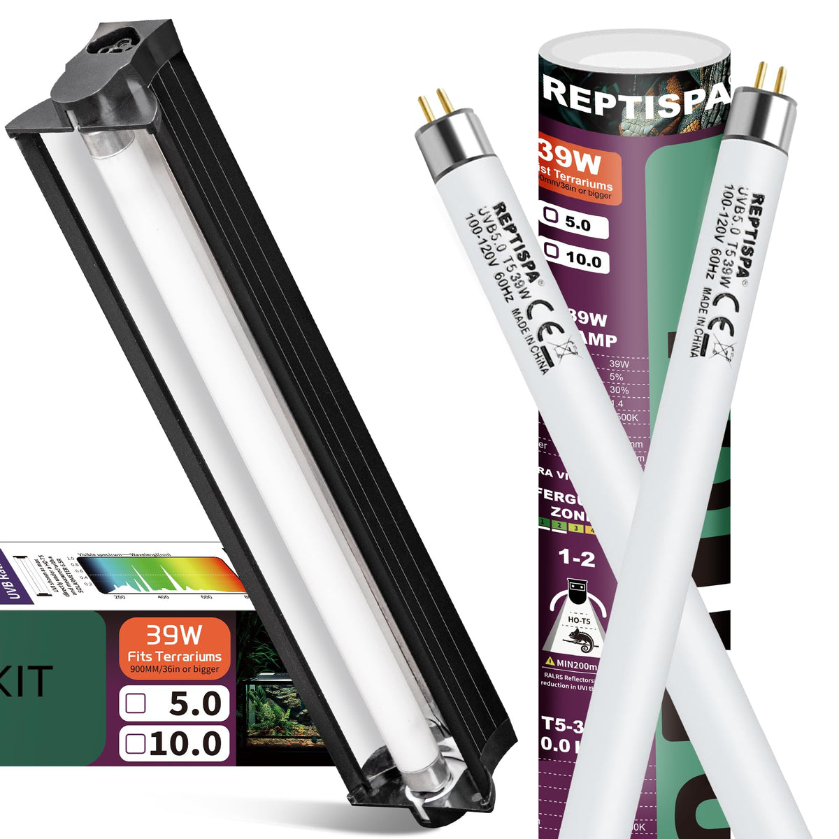 39W T5 HO UVB Fluorescent Reptile Light Combo Kit D7406
