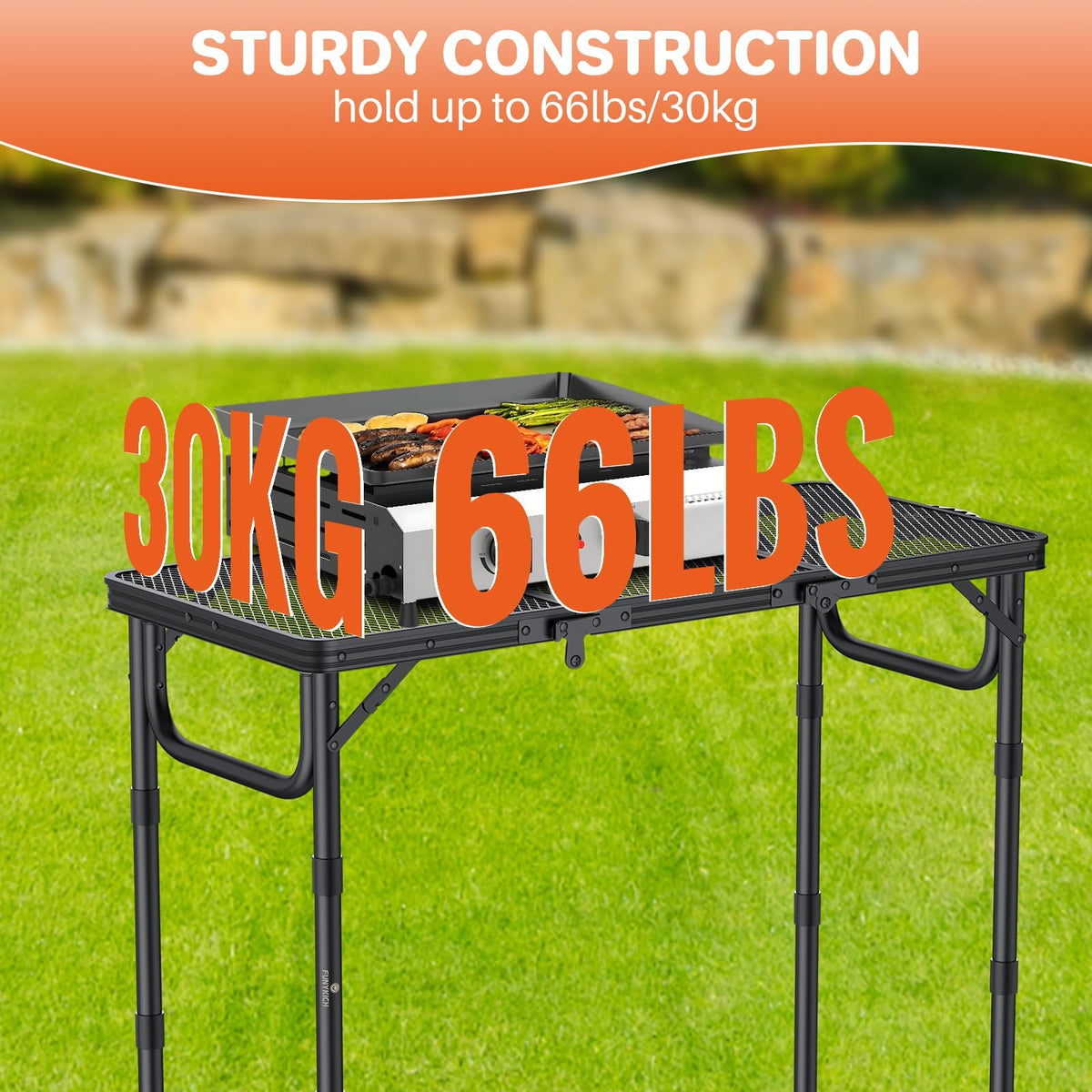 Folding Grill Table 3ft 3 Adjustable Heights Black A7932