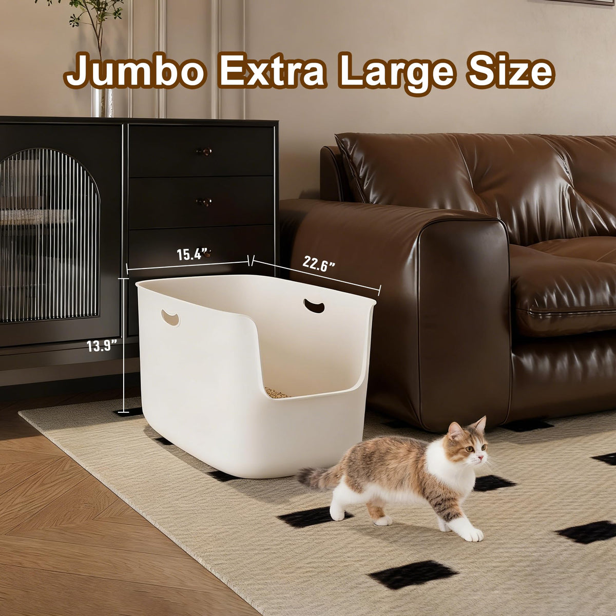 Extra Large High Sided Low Entry Open-Top Cat Litter Box White Q2994