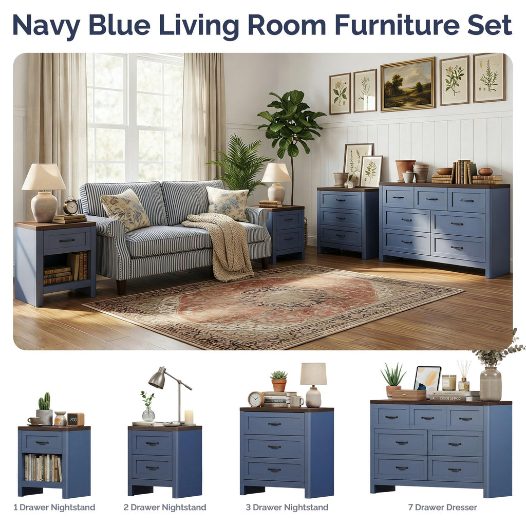 Blue Set of 2 2 Drawer Nightstand O702
