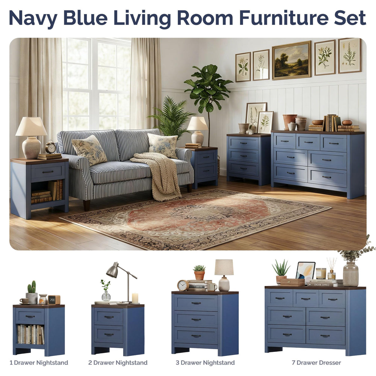 Blue Set of 2 2 Drawer Nightstand O702