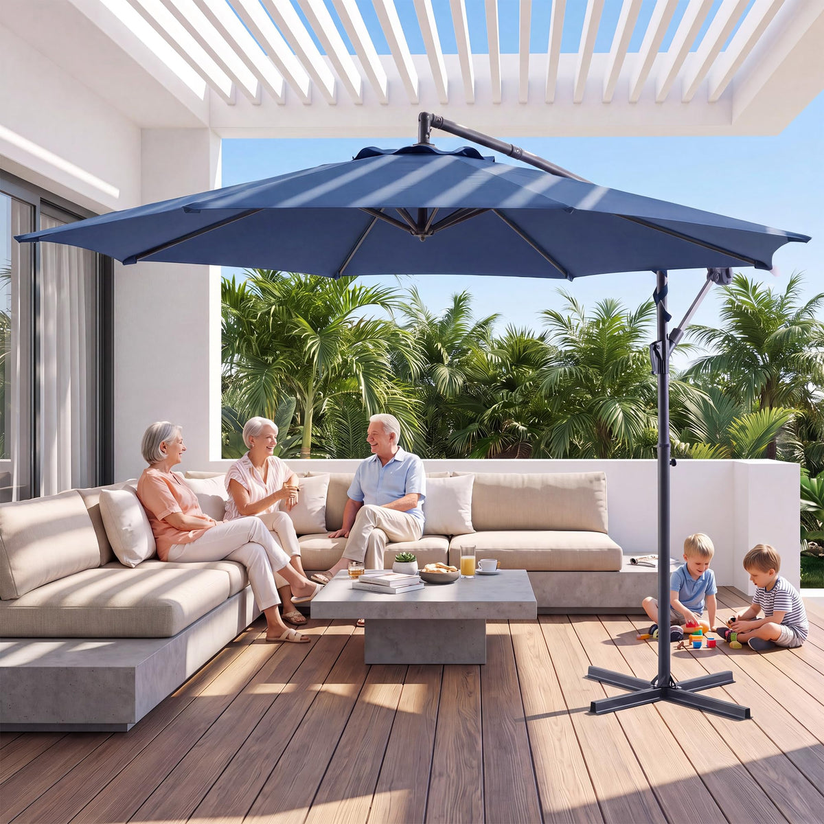 10ft Navy Blue Offset Cantilever Patio Umbrella N8583