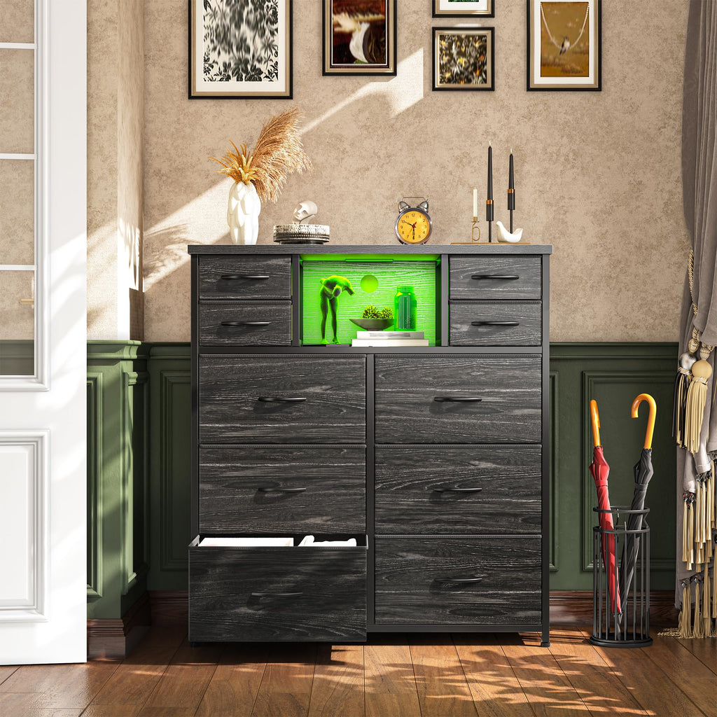 Black 10 Drawer Dresser with LED & Charging Station G88838