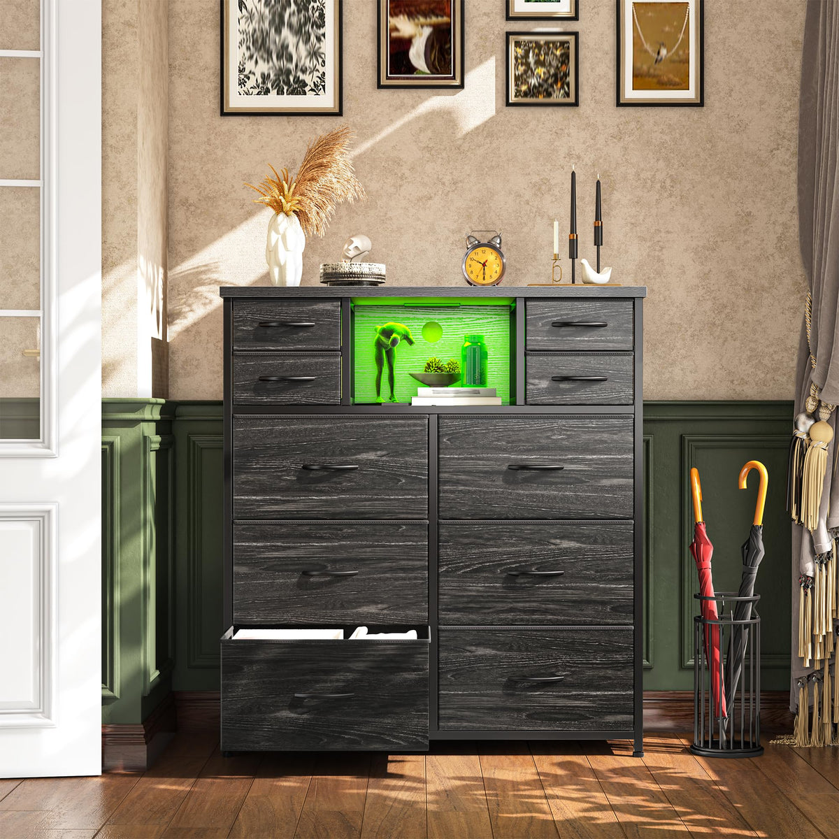 Black 10 Drawer Dresser with LED & Charging Station G88838