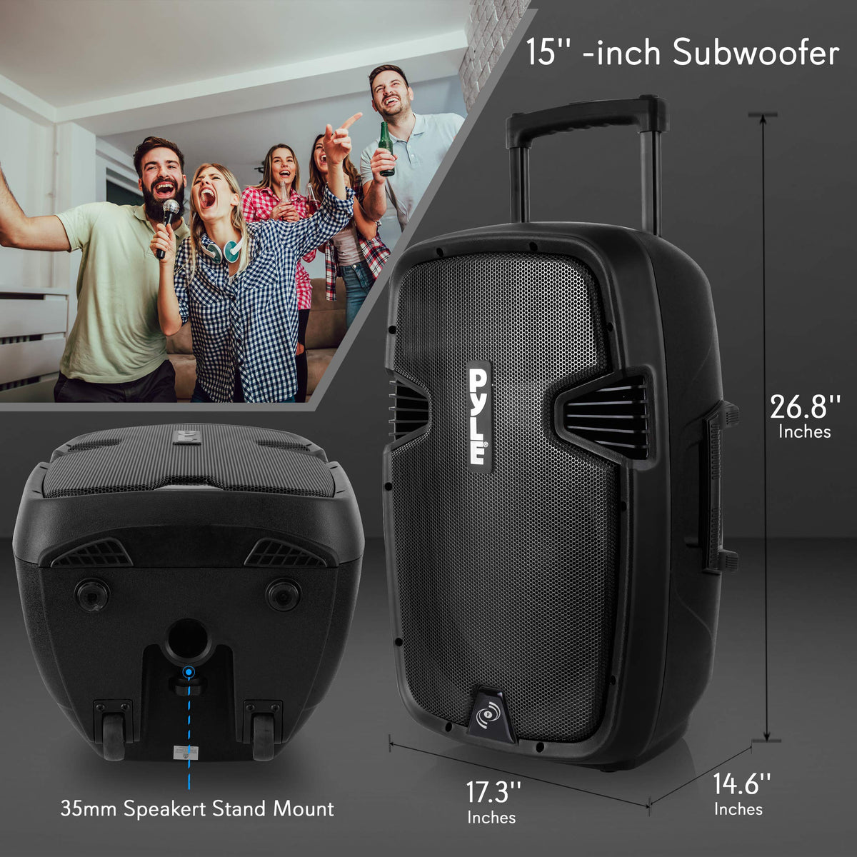 15-inch Portable PA Speaker System with 2 UHF Microphone K531