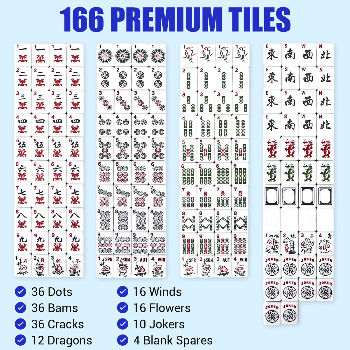 Mahjong Game Set with Racks, 166 Tiles & Bag H9861