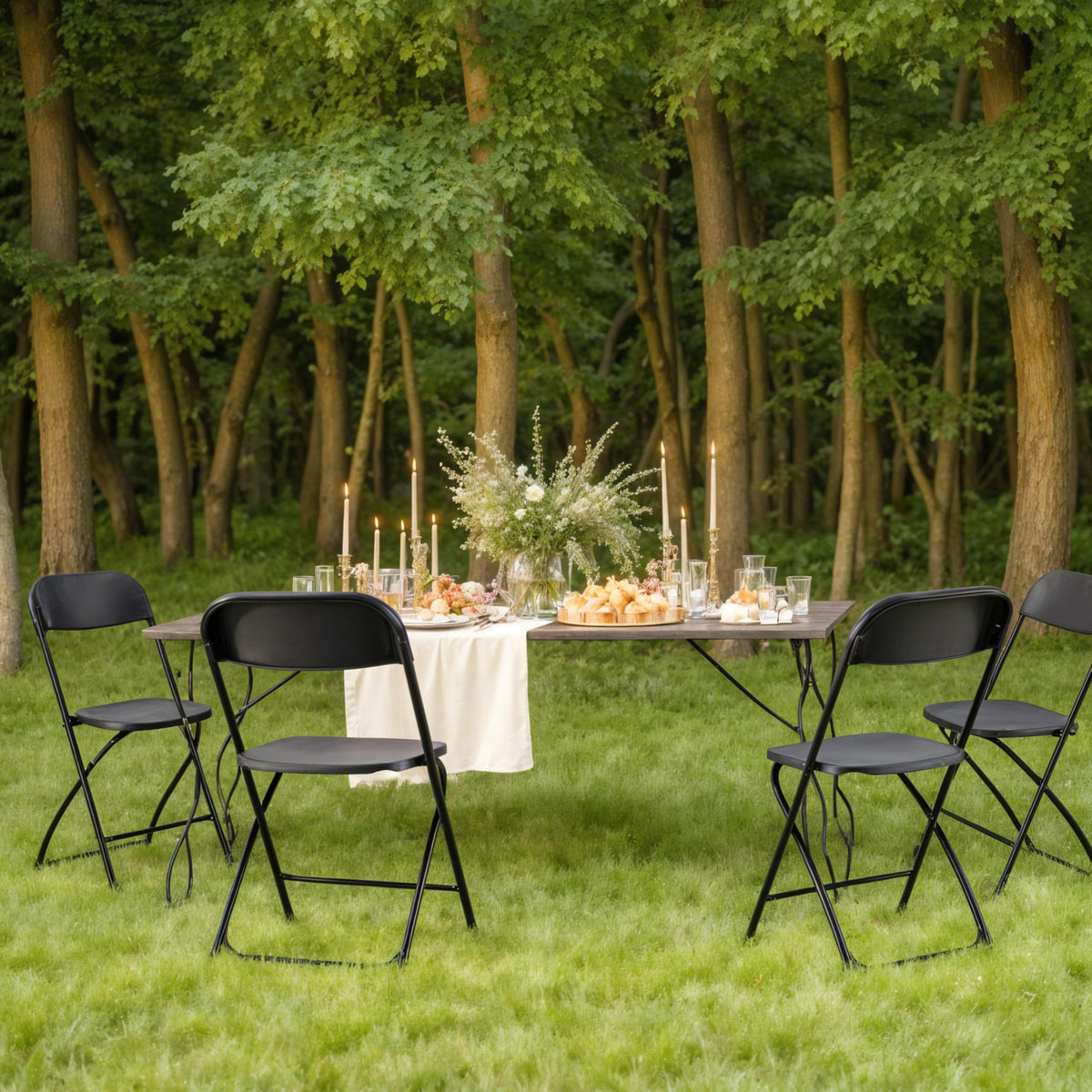10 Pcs Black Plastic Folding Chair with Metal Frame F666721
