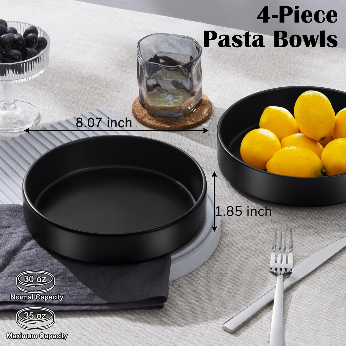Black 24-Piece Stoneware Dinnerware Set for 8 C797384