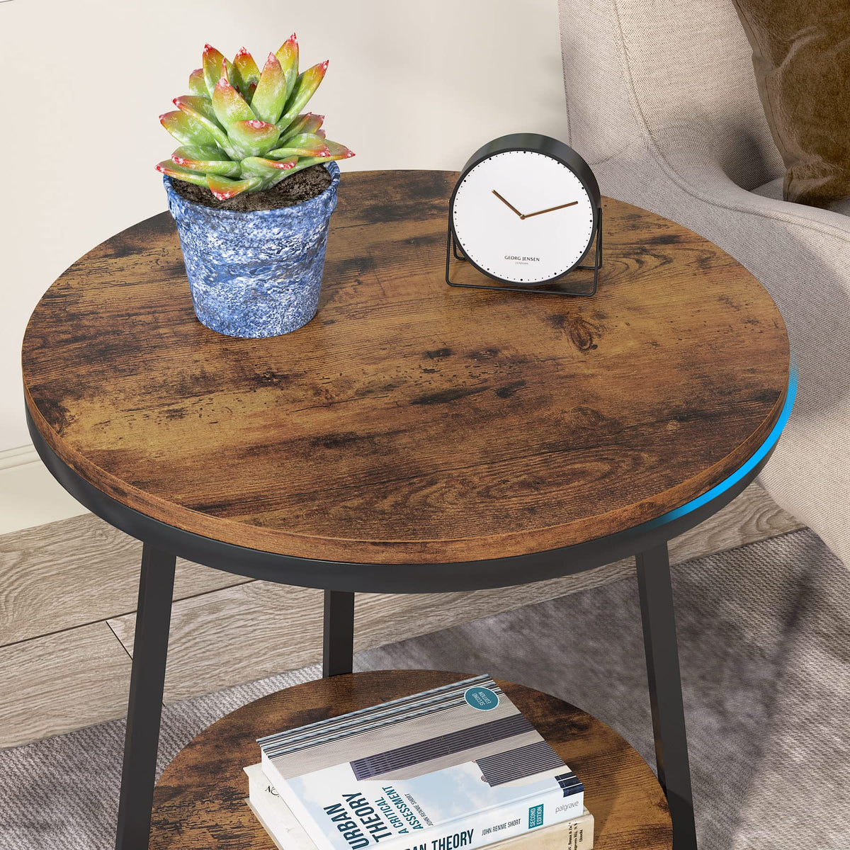 2 Tier Round End Table with Storage Shelf P7567