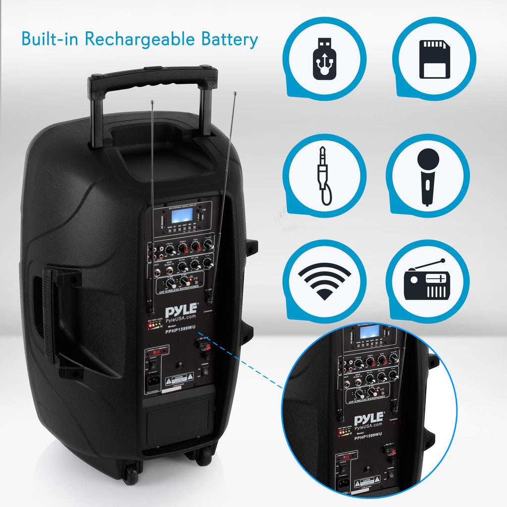 15-inch Portable PA Speaker System with 2 UHF Microphone K531