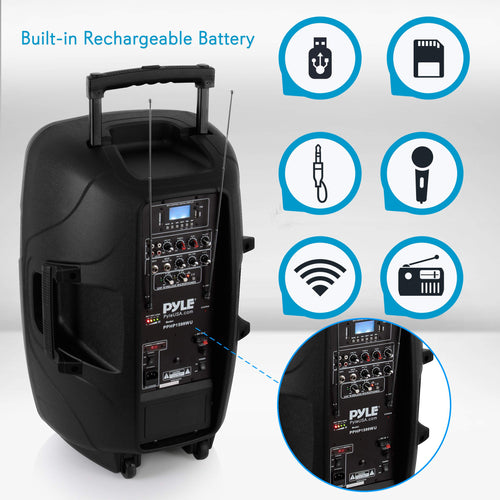 15-inch Portable PA Speaker System with 2 UHF Microphone K531