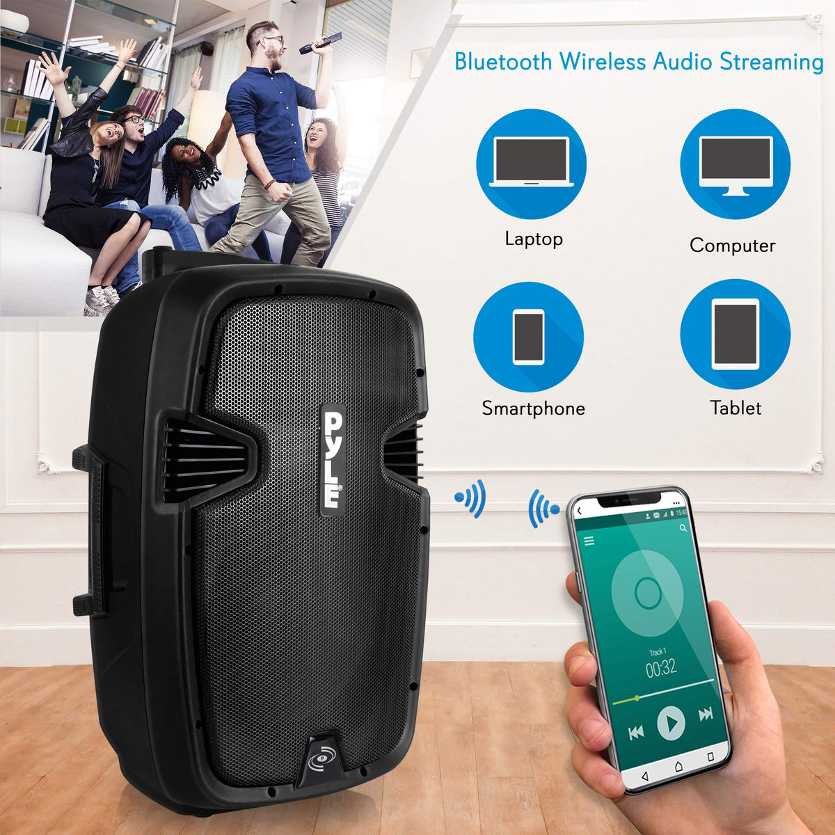 15-inch Portable PA Speaker System with 2 UHF Microphone K531