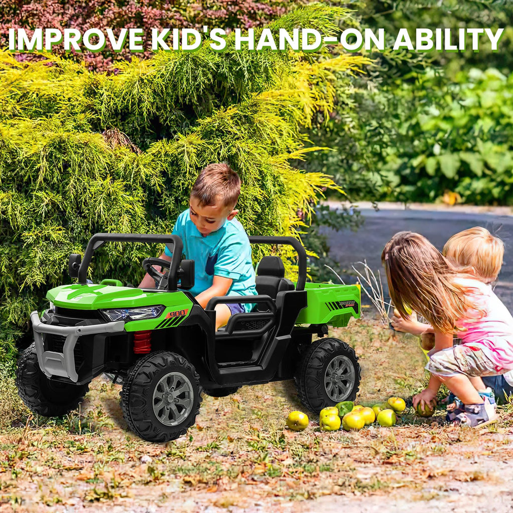 24V 4WD Ride on Truck Car with Dump Bed, 2 Seaters, Remote Control, Green L81288